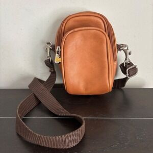 Piel Tan Leather Multi-Zip Crossbody Bag | Small Utility Pouch | Brown Strap